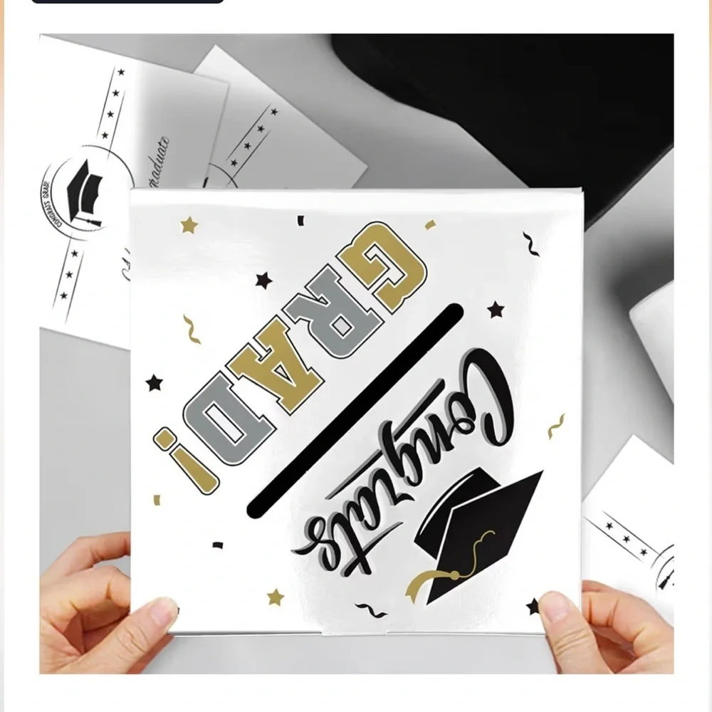 Graduation Party Card Box - Black, Gold, and White (includes 2 boxes) 057